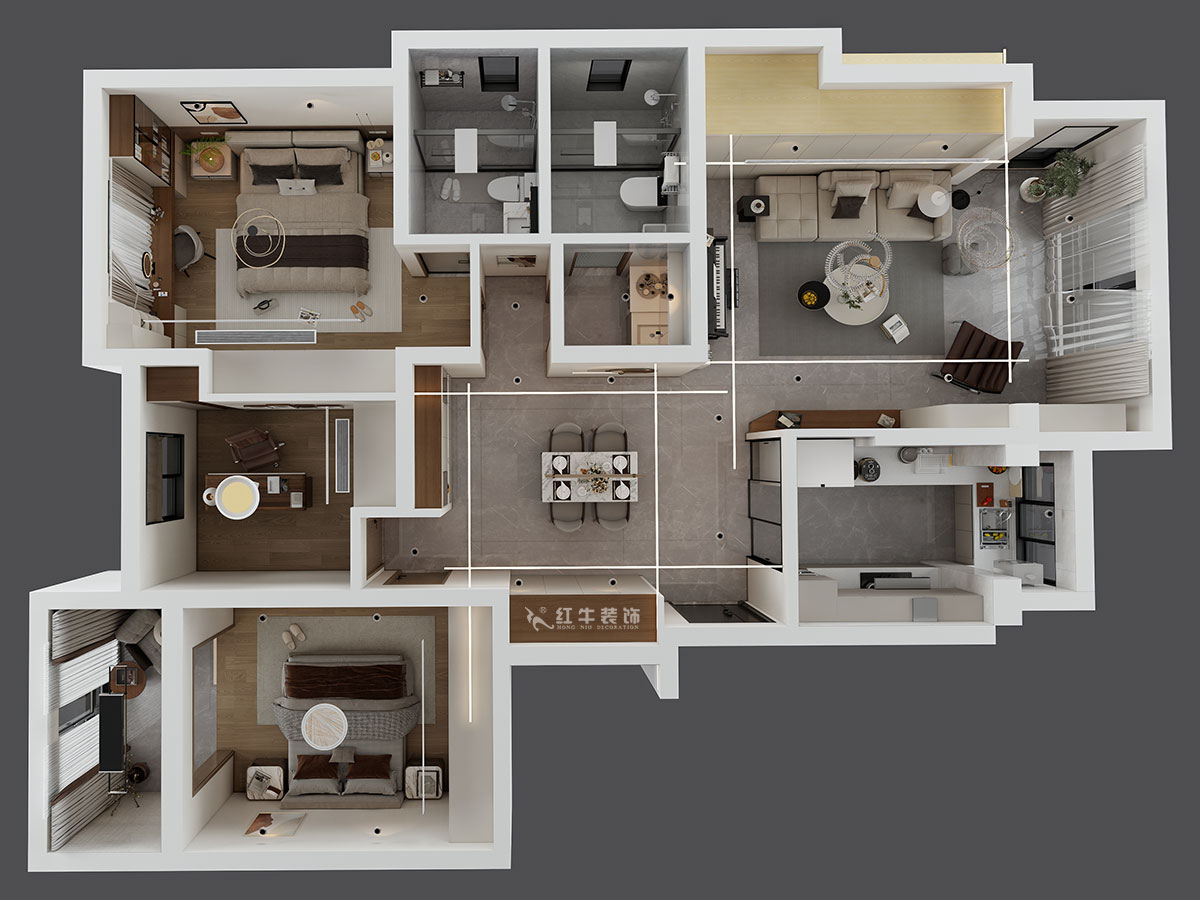 刘小勇｜柏悦澜庭28-206-125㎡-现代简约风格｜3室2厅2卫｜老房装修｜定制家｜全包17万｜00_04鸟瞰图